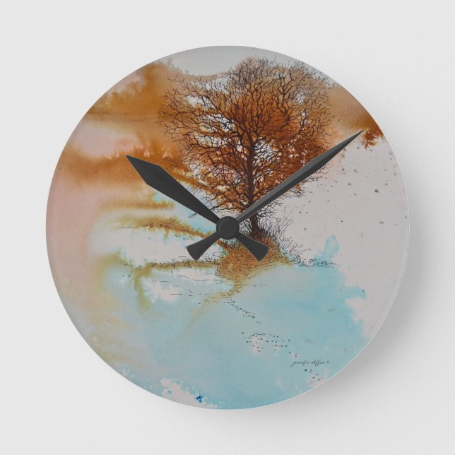 Reloj Redondo Mediano Paisaje de pintura abstracta de árbol (Anverso)
