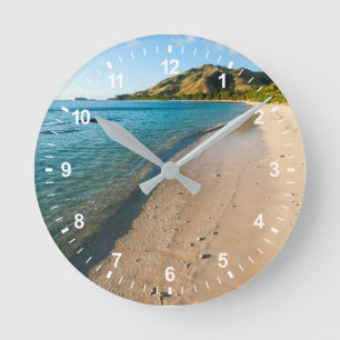 Reloj Redondo Mediano Paisaje de playa tropical, Fiji