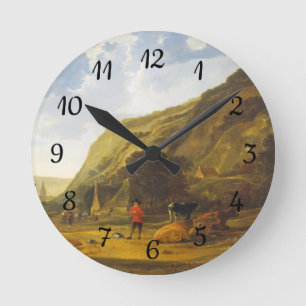 Reloj Redondo Mediano Paisaje fluvial de los conductores Aelbert Cuyp