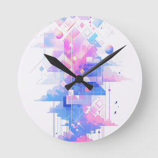 Reloj Redondo Mediano Paisaje geométrico soñador del cielo