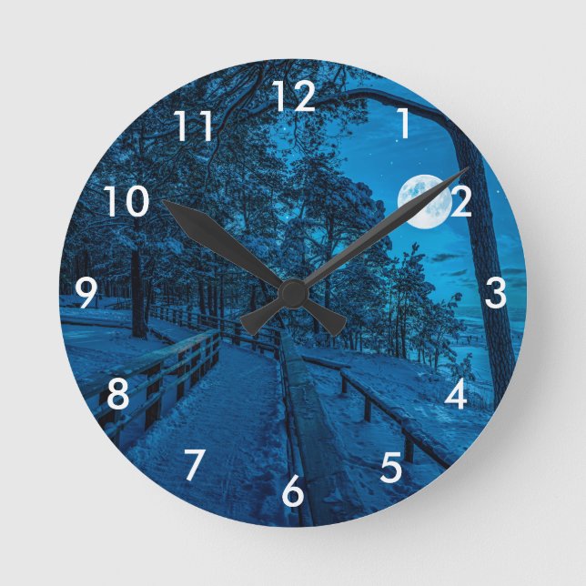 Reloj Redondo Mediano Paisaje invernal con pinar cubierto de nieve (Anverso)