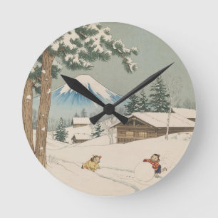 Reloj Redondo Mediano Paisaje invernal japonés - tarjeta magnética