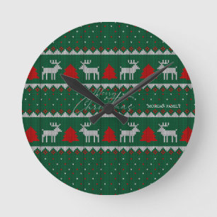Reloj Redondo Mediano Paisaje Invernal, Pino Reno Verde