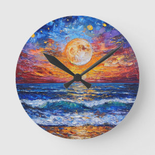 Reloj Redondo Mediano Paisaje marino del océano al atardecer