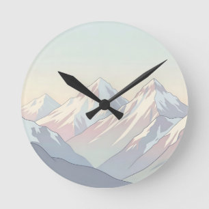 Reloj Redondo Mediano Paisaje minimalista de montañas en tonos pastel