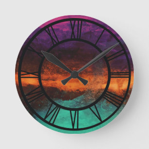 Reloj Redondo Mediano Paisaje moderno abstracto de puesta de sol sobre e