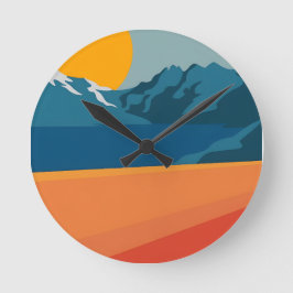 Reloj Redondo Mediano Paisaje moderno de montaña retro - Rojo vibrante y