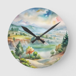 Reloj Redondo Mediano Paisaje montañoso acuarela