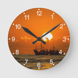 Reloj Redondo Mediano Paisaje natural Atardecer con Barco-68465