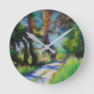Reloj Redondo Mediano Paisaje Pastel de Olivar Soleado
