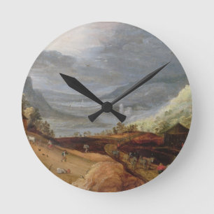 Reloj Redondo Mediano Paisaje rural con un granjero que frena los