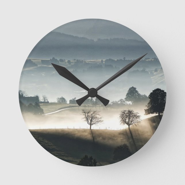 Reloj Redondo Mediano Paisaje rural de Suiza Misty (Anverso)