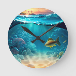 Reloj Redondo Mediano Paisaje submarino tropical