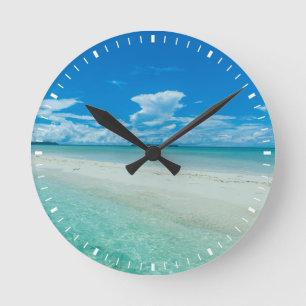 Reloj Redondo Mediano Paisaje tropical azul, Palau