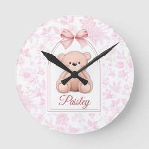 Reloj Redondo Mediano Paisley Diseño de guardería de osito rosado pers