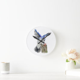 Reloj Redondo Mediano Pajarera azul acuarela