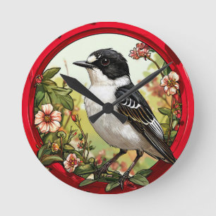 Reloj Redondo Mediano Pájaro atrapamoscas abigarrado colorido