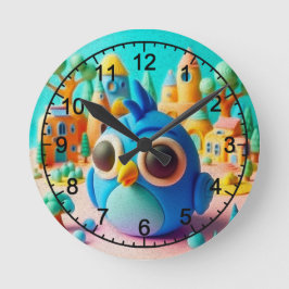 Reloj Redondo Mediano pájaro azul con ojos demasiado grandes