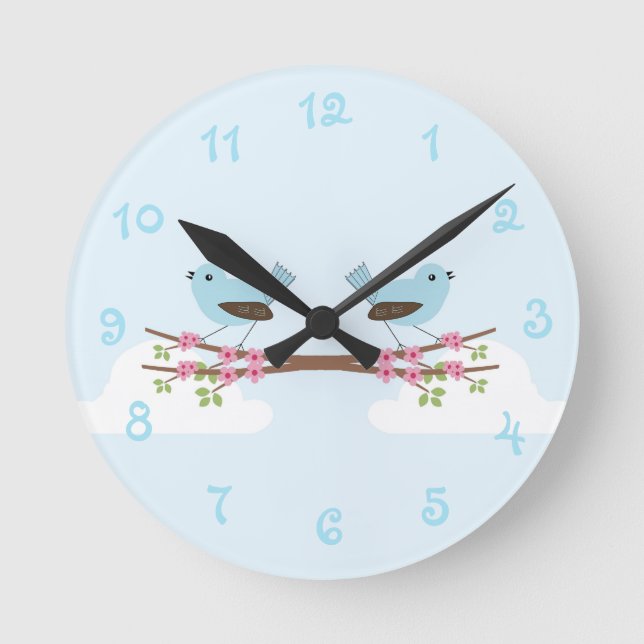 Reloj Redondo Mediano Pájaro azul en árbol florín (Anverso)