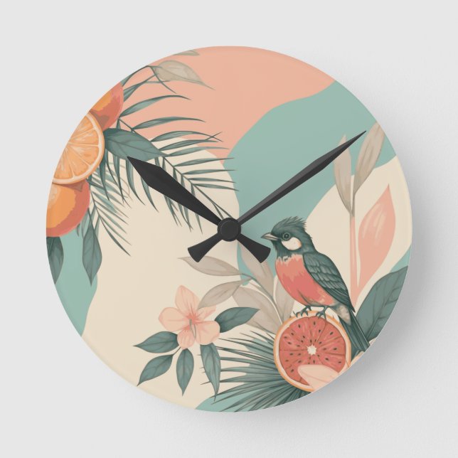 Reloj Redondo Mediano Pájaro bostezante tropical (Anverso)