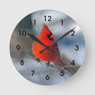 Reloj Redondo Mediano Pájaro cardinal rojo