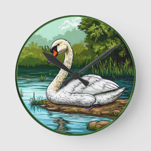 Reloj Redondo Mediano Pájaro cisne colorido