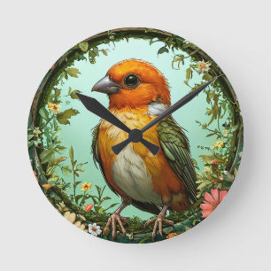 Reloj Redondo Mediano Pájaro Colorido con Marco Floral
