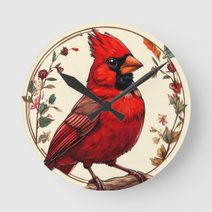 Reloj Redondo Mediano Pájaro Colorido con Marco Floral