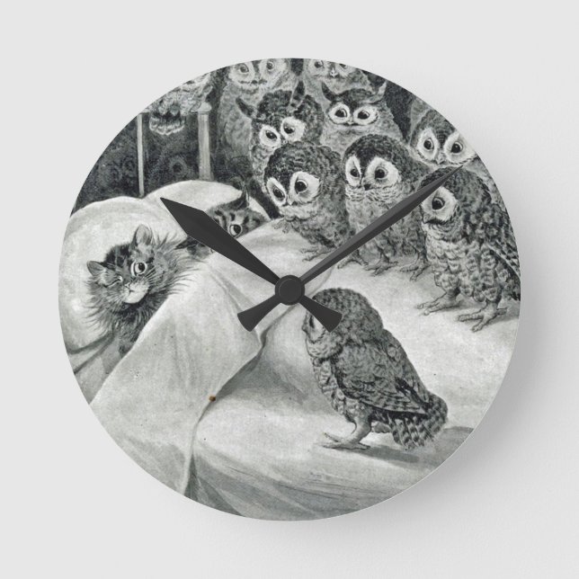Reloj Redondo Mediano Pájaro de búho gato Louis Wain