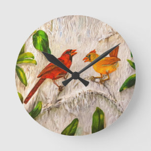 Reloj Redondo Mediano Pájaros cardinales de pintura