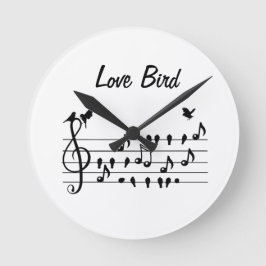 Reloj Redondo Mediano Pájaros de amor cantores en partitura Arte en blan