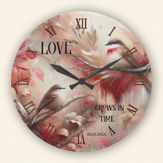 Reloj Redondo Mediano Pájaros de amor caprichosos románticos
