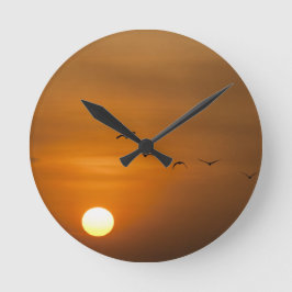 Reloj Redondo Mediano Pájaros volando en puesta de sol