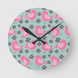 Reloj Redondo Mediano Pájaros y flores de polka