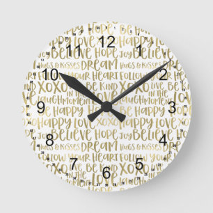 Reloj Redondo Mediano Palabras Inspiradoras Doradas
