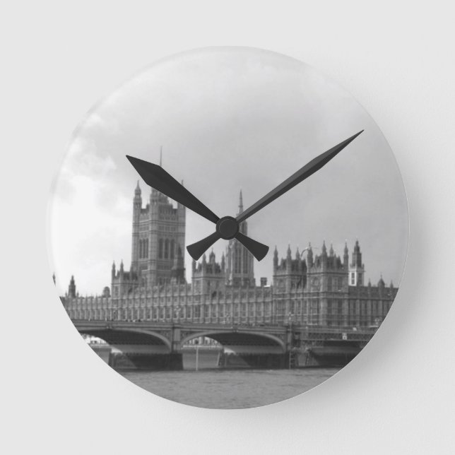 Reloj Redondo Mediano Palacio Blanco Negro de Westminster (Anverso)