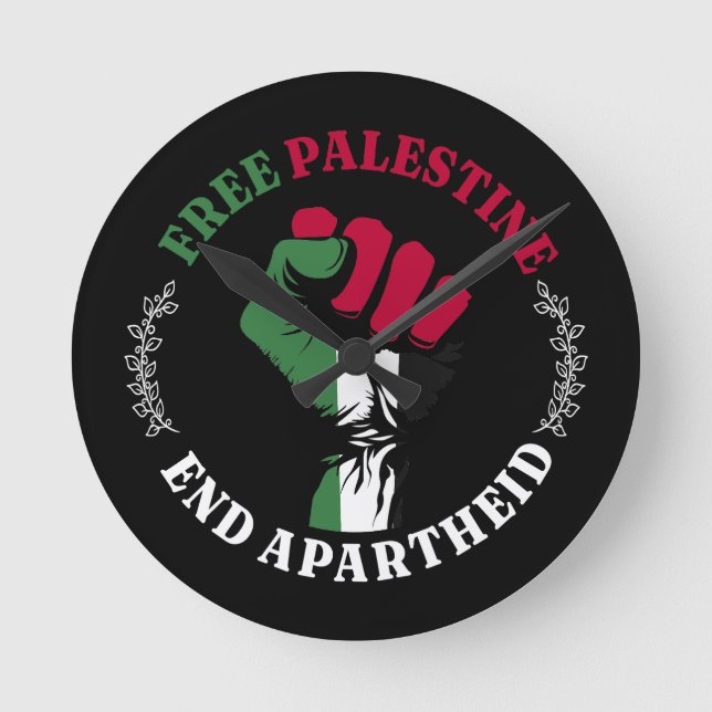 Reloj Redondo Mediano Palestina Libre para terminar con el Apartheid III (Anverso)
