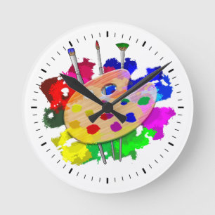 Reloj Redondo Mediano Paleta Artista Y Pinceles