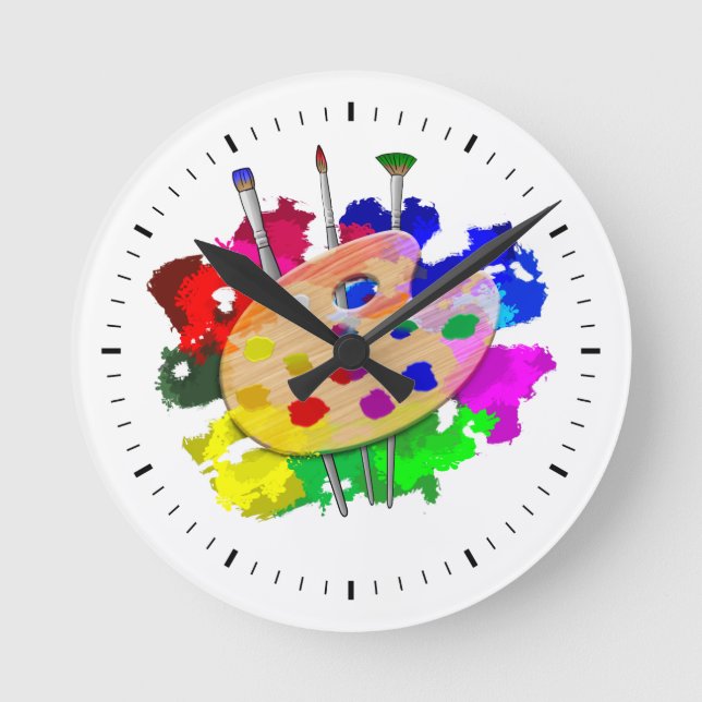 Reloj Redondo Mediano Paleta De Artistas Y Cepillos (Anverso)