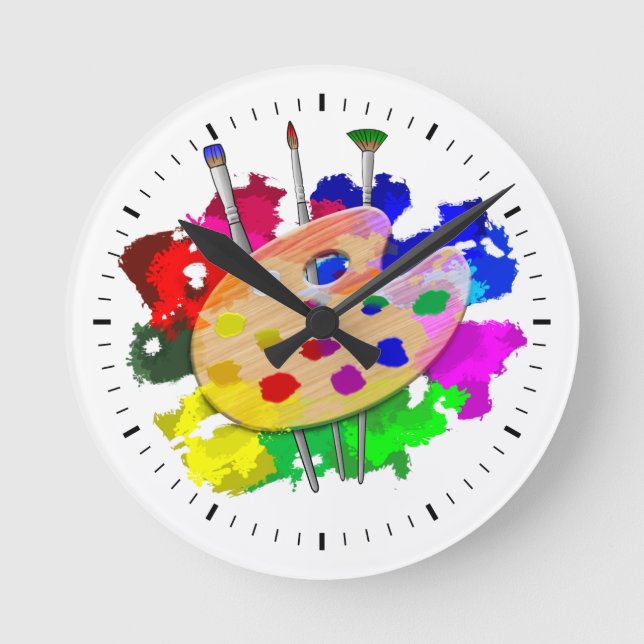Reloj Redondo Mediano Paleta De Artistas Y Cepillos (Anverso)