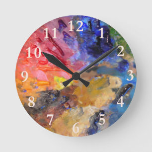 Reloj Redondo Mediano Paleta de colores coloridos del pintor artista