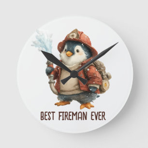 Reloj Redondo Mediano Paleta de Ping Pong de Bombero Pingüino de Inviern