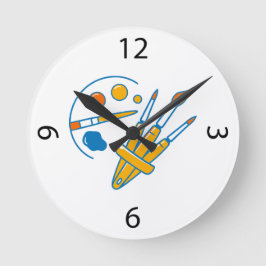 Reloj Redondo Mediano Paleta de pintura y pinceles de artista