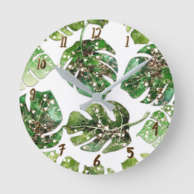 Reloj Redondo Mediano Palm Purpurina de oro de Glam Tropical deja glamou (Anverso)