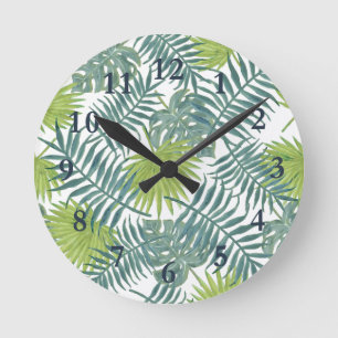 Reloj Redondo Mediano Palm Tree Fronds Pintando Hawaian