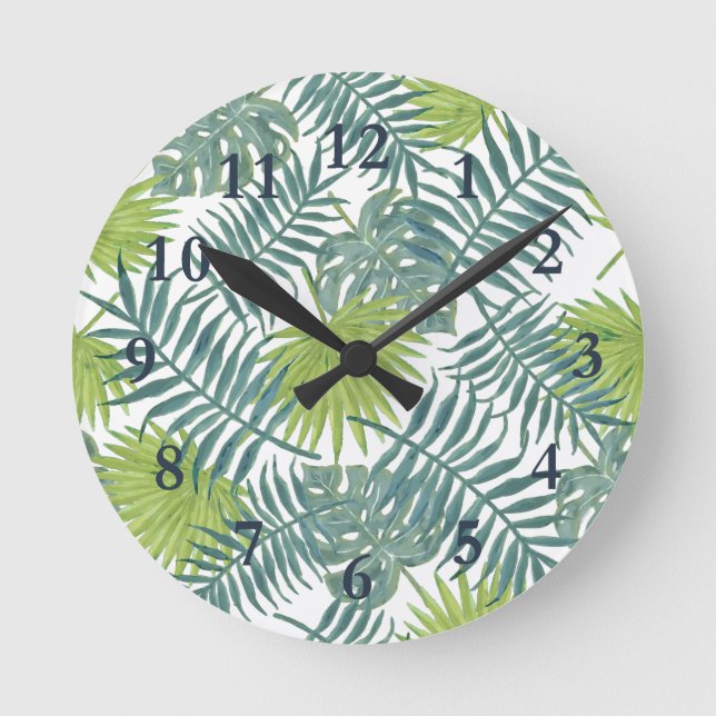 Reloj Redondo Mediano Palm Tree Fronds Pintando Hawaian (Anverso)