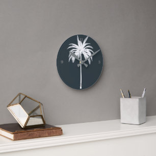 Reloj Redondo Mediano Palm Tree Gray Elegant Moderno