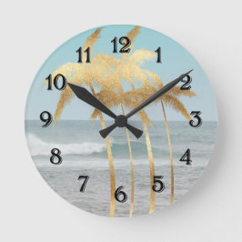 Reloj Redondo Mediano Palm Trees dorados Océano Hawái