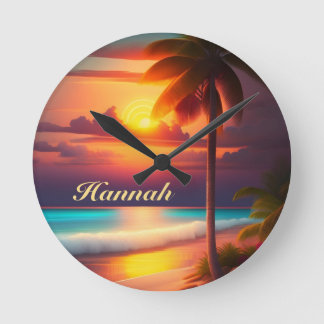 Reloj Redondo Mediano Palme am Strand bei Sonnenuntergang