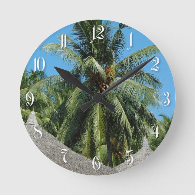 Reloj Redondo Mediano Palmera de coco (Anverso)